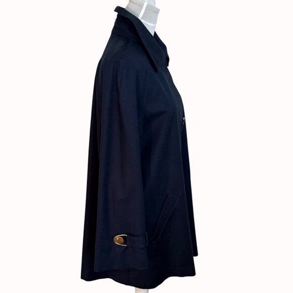 Jones New York Swing Trench Pea Coat Size L Stretch Retro Style Gold Tone Buckle - Picture 3 of 16